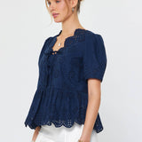 Current Air - Tie Front Eyelet Embroidered Blouse