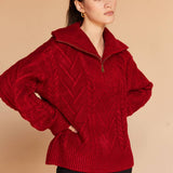 Crescent - Finley Front Zip Chunky Cable Knit Sweater