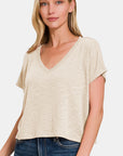 V-Neck Short Sleeve T-Shirt, Zenana