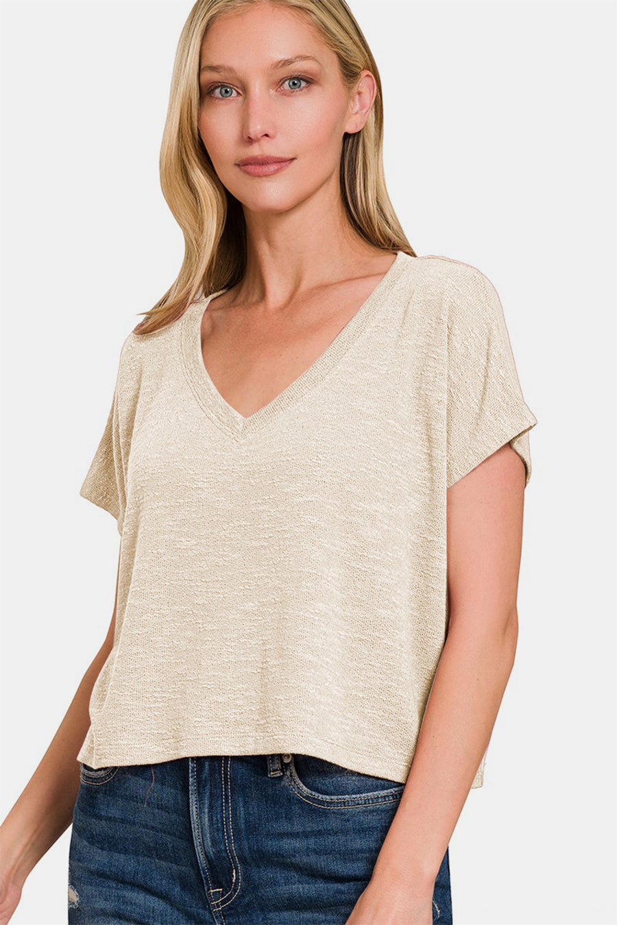 V-Neck Short Sleeve T-Shirt, Zenana