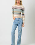 Mystree Color Block Striped Sweater Top