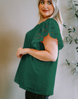 Plus Size Eyelet Round Neck Short Sleeve Blouse