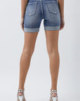 RISEN Distressed Rolled Denim Shorts with Pockets (Plus Size Only)