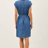 Be Cool - MINI DENIM LOOK TENCEL BUTTON UP DRESS WITH POCKETS