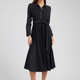 Current Air - Mixed Fabric Collared Midi Dress