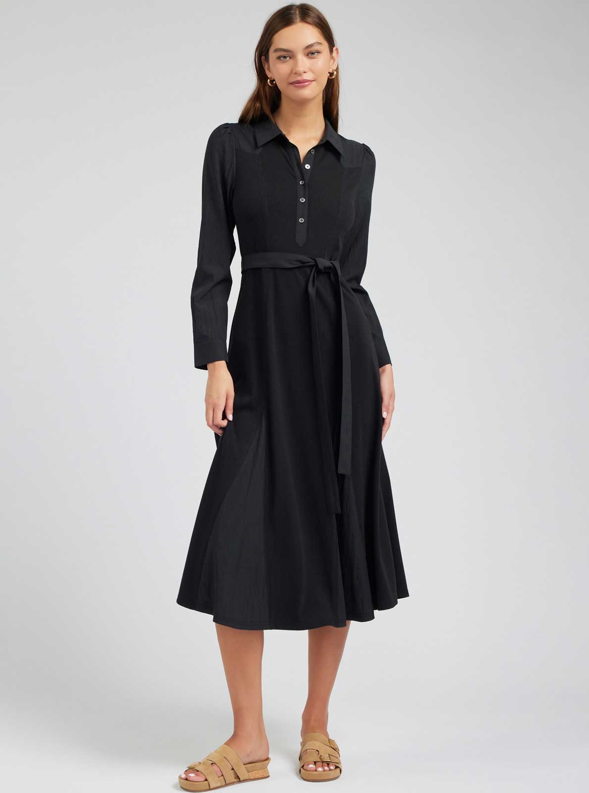 Current Air - Mixed Fabric Collared Midi Dress