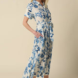 Olivaceous - Annika Blue Floral Belted Maxi Dress