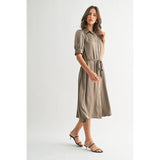 FUN2FUN - SATIN PLEATS DETAIL TIE WAIST SHIRT DRESS