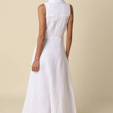 Olivaceous - Aimme Button-Front Linen Maxi Dress