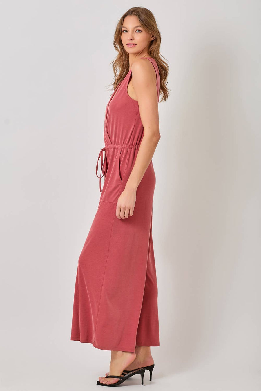 Mystree - Modal Ribbed Surplice Neck Jumpsuit