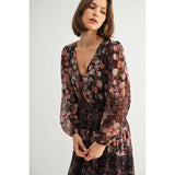 FUN2FUN - MIX FLOWER V NECK MIDI DRESS