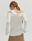 Crescent  Ingrid One Shoulder Rib Top (White)