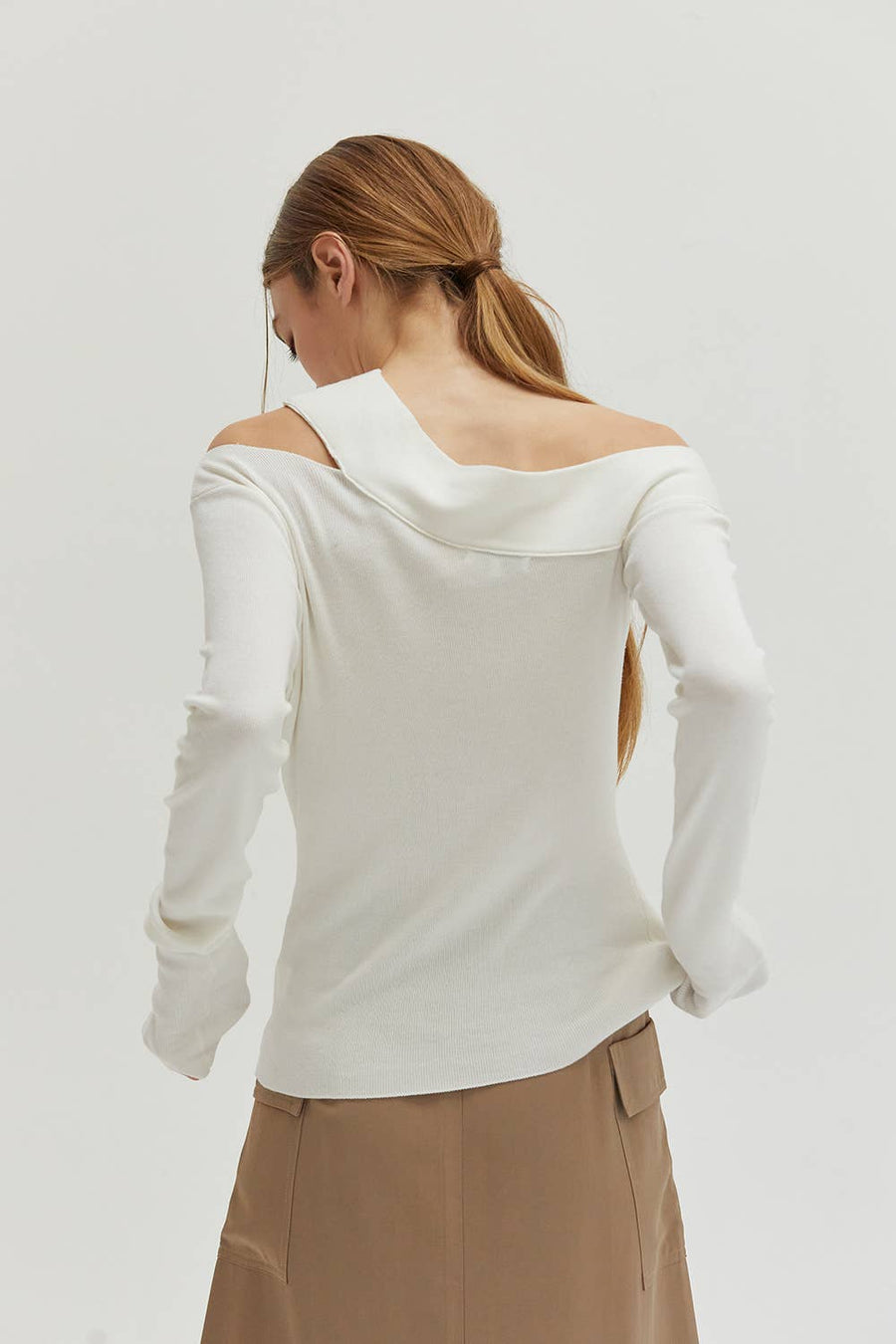 Crescent  Ingrid One Shoulder Rib Top (White)