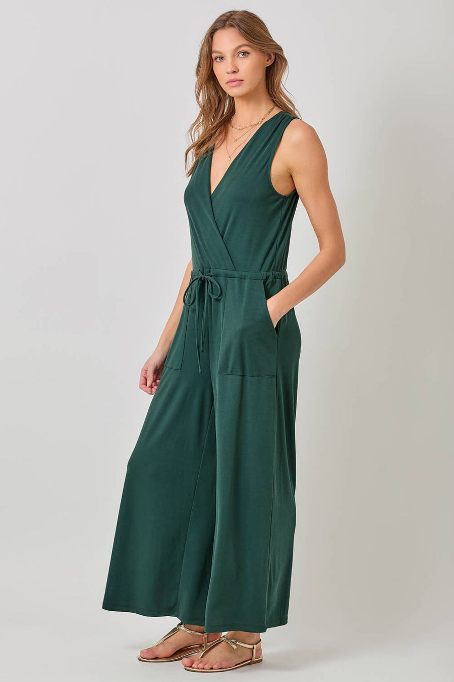 Mystree - Modal Ribbed Surplice Neck Jumpsuit