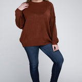 Oversized Raw Seam Melange Sweater, Zenana (Plus size only)