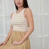 Moon River - STRIPE TANK SLEEVELESS MIXED MEDIA MIDI DRESS