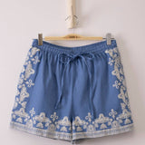 VERY J -Washed Chambray Embroidered Shorts