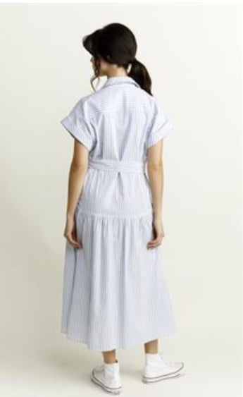 *Preorder* White and Blue Stripe Dress, by Storia