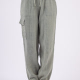 VERY J Washed Woven Crinkle Gauze Drawstring Cargo Pants