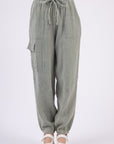 VERY J Washed Woven Crinkle Gauze Drawstring Cargo Pants