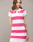 FATE - STRIPE POLO COLLAR SHORT SLV SWEATER DRESS