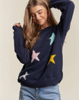 ADORA Stars Pattern Round Neck Drop Shoulder Sweater