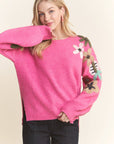 ADORA LA - FLORAL EMBROIDERED SWEATER TOP