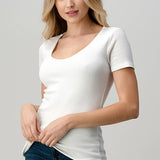 V Neck Double Layered Short Sleeve Top, Hashttag