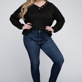Brushed Waffle V-Neck Button Detail Sweater (Various colors), Zenana, Plus Only