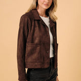 Sunday Edition by LE LIS - Shirt Collar Cropped Faux Suede Button Down Jacket