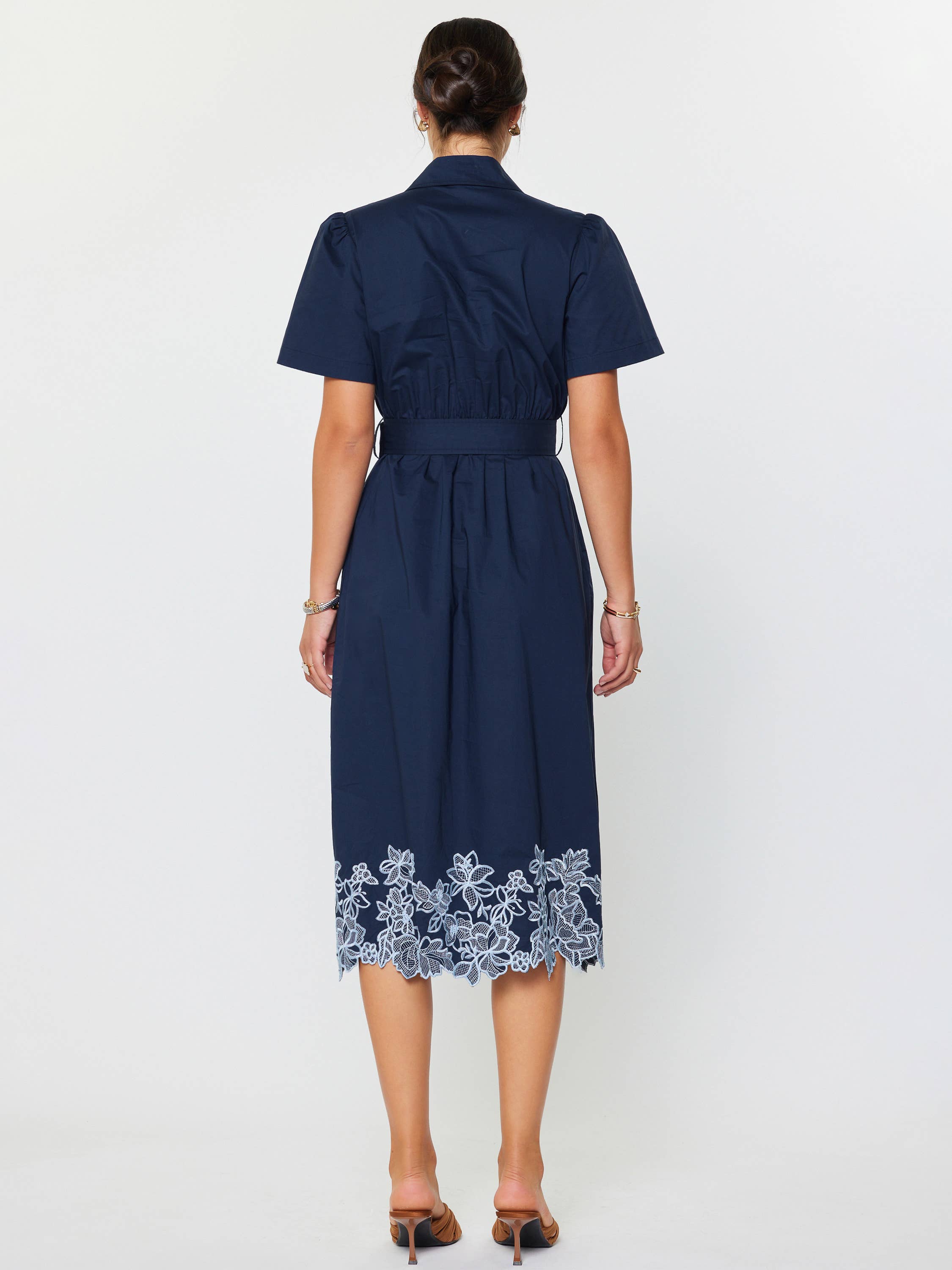 Current Air - Embroidered Button Down Midi Dress