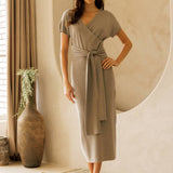STORIA FRONT-TIE KNIT MIDI DRESS