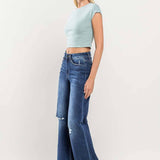 High Rise Distressed Wide Leg Jean in Ocean View, Flying Monkey