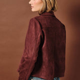 Sunday Edition by LE LIS - Shirt Collar Cropped Faux Suede Button Down Jacket