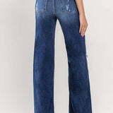 High Rise Distressed Wide Leg Jean in Ocean View, Flying Monkey