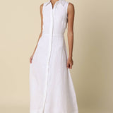 Olivaceous - Aimme Button-Front Linen Maxi Dress