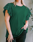 Plus Size Eyelet Round Neck Short Sleeve Blouse