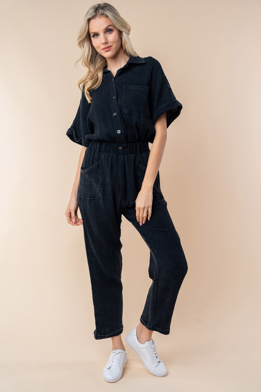 White Birch Texture Short Sleeve Jumpsuit (online only)