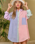 OVERSIZED MULTI COLOR STRIPE BUTTON DOWN, Davi & Dani