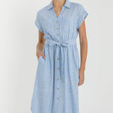 Be Cool - Striped Utility Style Shirt Dress with Waist Tie