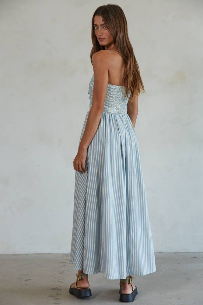 By Together - Striped Tube Strapless Flare Maxi Dress