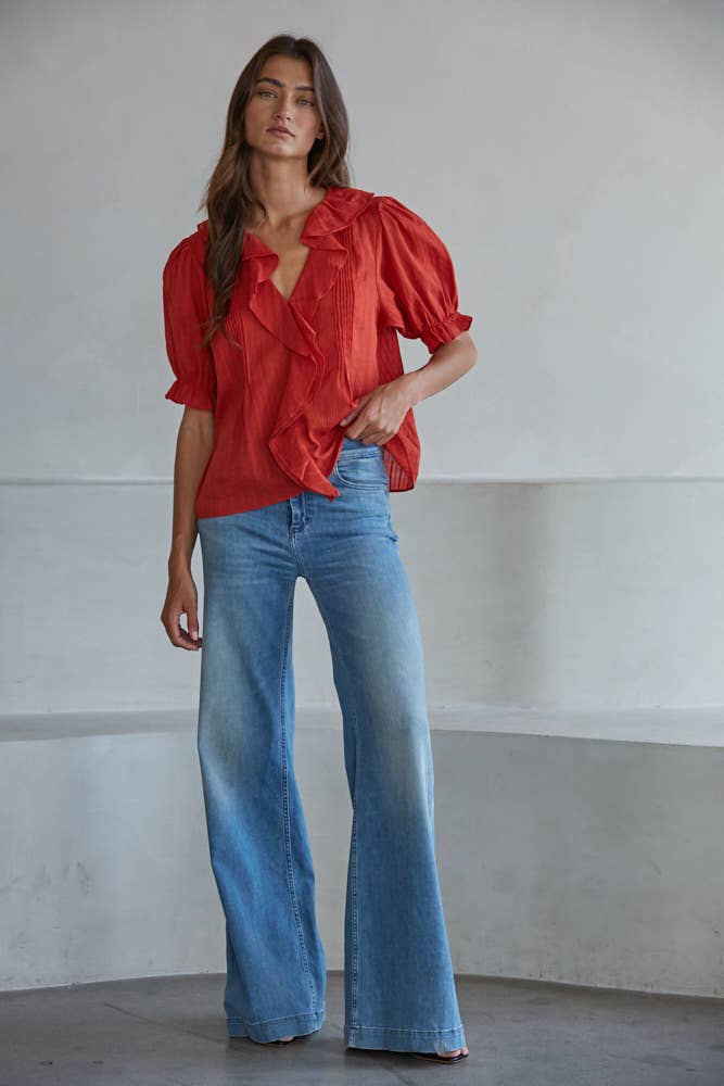 PREORDER By Together - Woven Cotton Buttondown V-Neck Top (ships approx. 2/10/26)