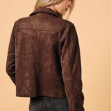 Sunday Edition by LE LIS - Shirt Collar Cropped Faux Suede Button Down Jacket