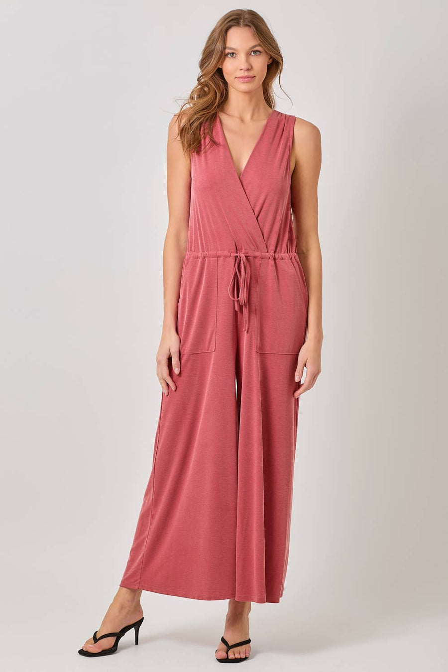 Mystree - Modal Ribbed Surplice Neck Jumpsuit