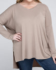 V-Neck Side Slit Hi-Low Hem Top, Various Colors, Zenana (Plus Only)