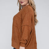 Brushed Melange Drop Shoulder Sweater, Various Colors, Zenana (Plus only)