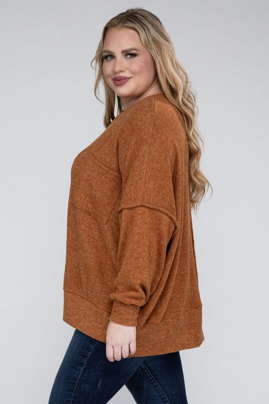 Brushed Melange Drop Shoulder Sweater, Various Colors, Zenana (Plus only)