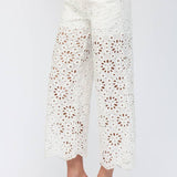 FATE - FLORAL EYELET LACE WIDE LEG CROPPED PANTS
