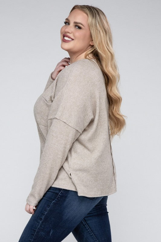 Ribbed Brushed Melange Sweater, Various Colors, Zenana