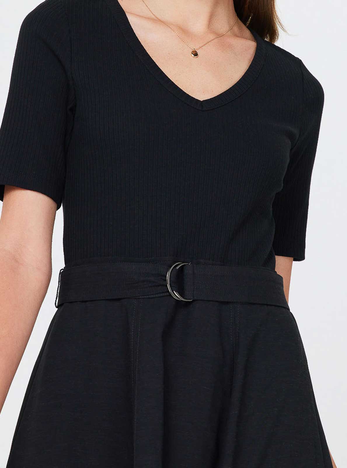 Current Air - Knit Top And Woven Skirt Combo Midi Dress